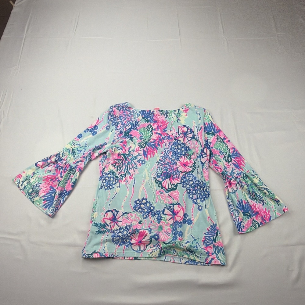 Lilly Pulitzer blue pink lightweight vneck cotton top SMALL preppy resort - Picture 8 of 8